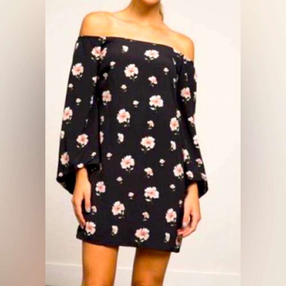 Lucy Paris Black Floral Off Shoulder Mini Dress